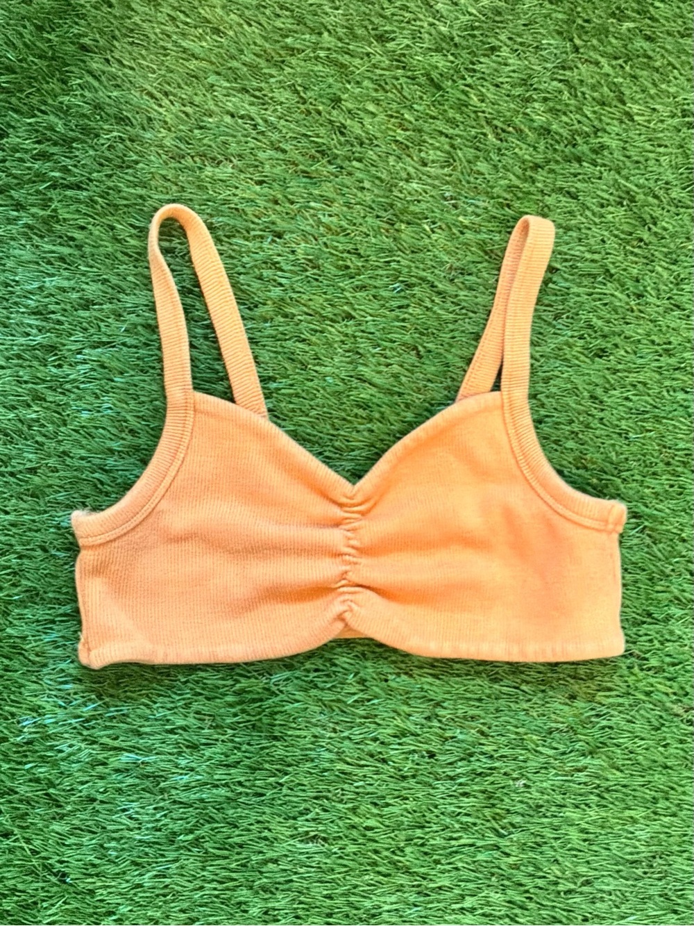 Garage Ribbed Ruched Bralette Tank Top Small Orange